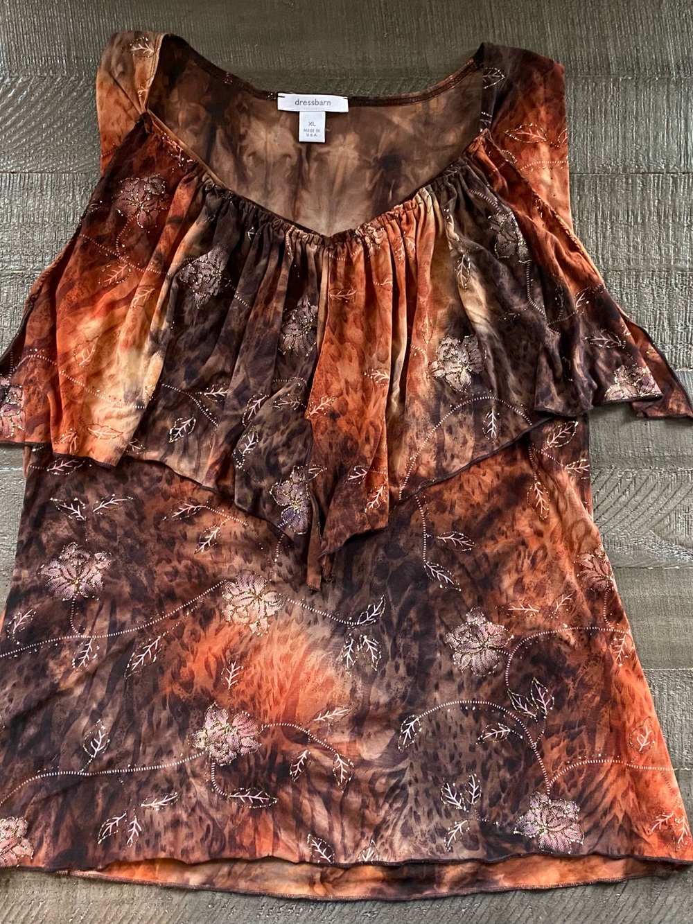 Dressbarn Whimigoth Ruffled Floral Rhinestone Layered Tank Top Womens XL Boho